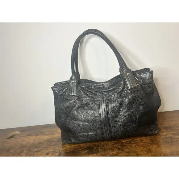 Polo Ralph Lauren Black Leather Tote Shoulder Bag Gold Hardware Classic - Picture 6 of 16